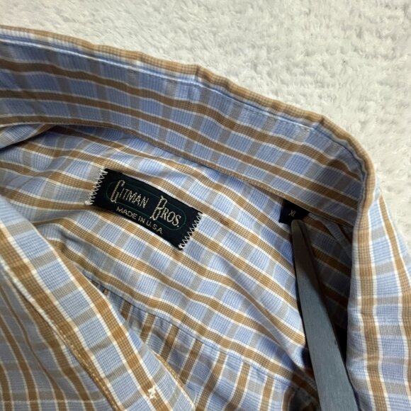 Gitman Bros Mens Blue & Tan Plaid Long Sleeve Button-Up Cotton Shirt XL USA Made - Picture 3 of 8